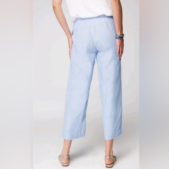J. Jill Easy Linen Pants Wide Leg Women Size L Cropped Relaxed Fit In Blue - Picture 14 of 14